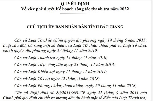 Chủ tịch UBND tỉnh Bắc Giang phê duyệt kế hoạch thanh tra 2023 đúng ngày 25 11