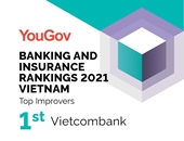 Vietcombank đứng đầu bảng xếp hạng thương hiệu bảo hiểm, ngân hàng Việt Nam của YouGov